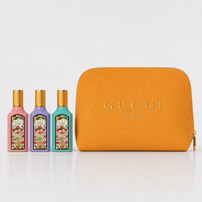 Gucci Beauty Pouch/Bag with 3 Flora MINI Parfume - BusDeals
