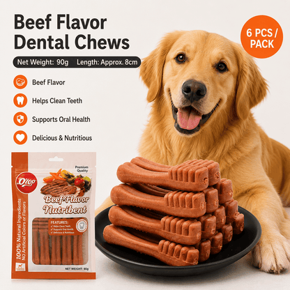 High Calcium Beef Flavor Dog Cleaning Teeth Bone Dental Snack Toothbrush Shape, 90 g - 6 Pieces - BusDeals