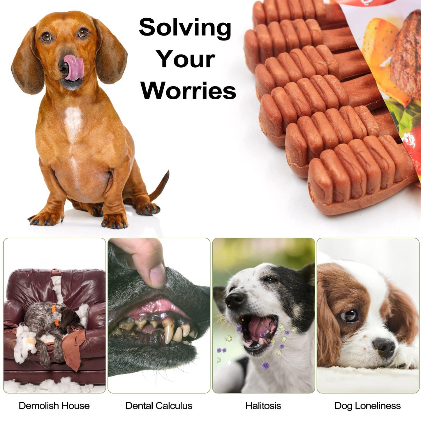 High Calcium Beef Flavor Dog Cleaning Teeth Bone Dental Snack Toothbrush Shape, 90 g - 6 Pieces - BusDeals