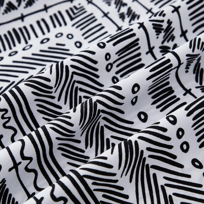 King size 6 piece boho bedding set in black and white without filling.