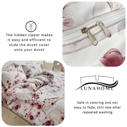 King size 6 - piece duvet cover set featuring a Sakura Dusty Pink print on a white background. - BusDeals