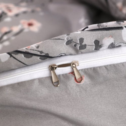 Queen size 6 piece duvet cover set gray plum blossom bedding set.