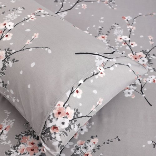 Queen size 6 piece duvet cover set gray plum blossom bedding set.