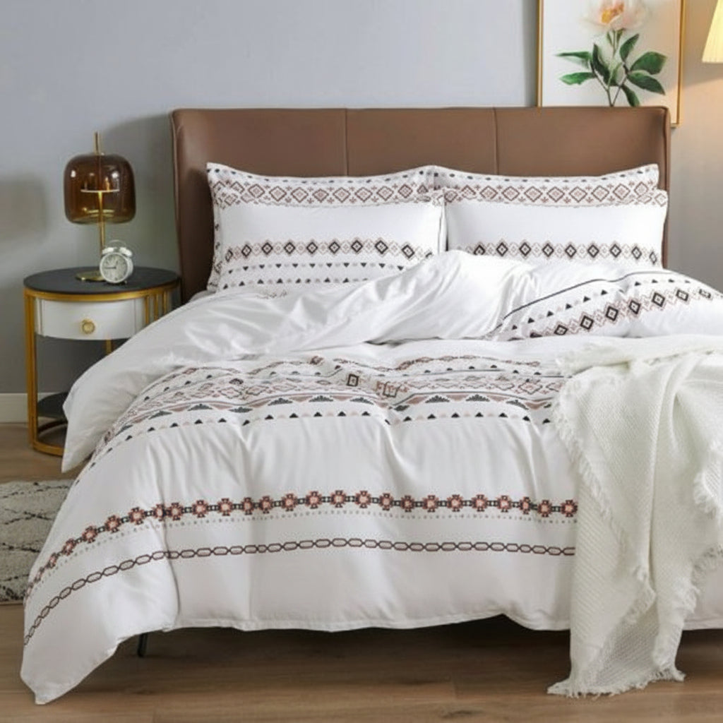 King Size 6 Pieces Bedding Set Without Filler, White Color Simple Elegant Design