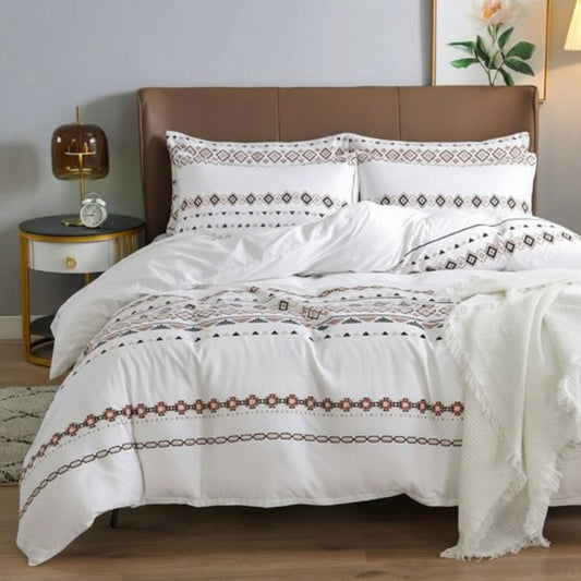 King Size 6 Pieces Bedding Set Without Filler, White Color Simple Elegant Design