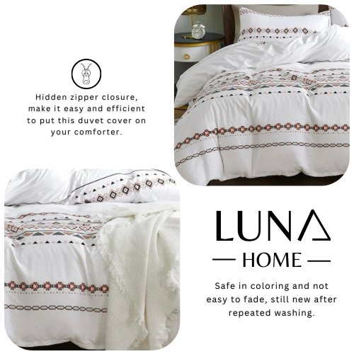King Size 6 Pieces Bedding Set Without Filler, White Color Simple Elegant Design - BusDeals