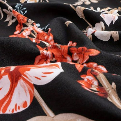 King Size 6 pieces, duvet cover set, black color floral design. - BusDeals
