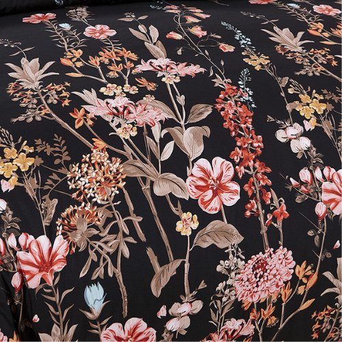 King Size 6 pieces, duvet cover set, black color floral design. - BusDeals