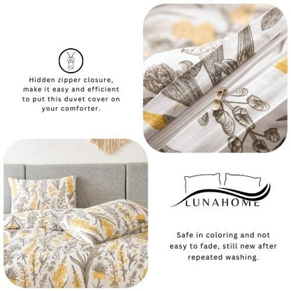 King Size 6 pieces, duvet cover set, yellow flowers design.