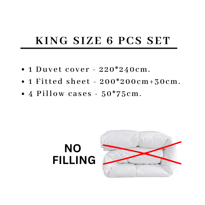 King Size 6 Pieces, Reversible Bedding Set, Beige Color, Twigs Design. - BusDeals