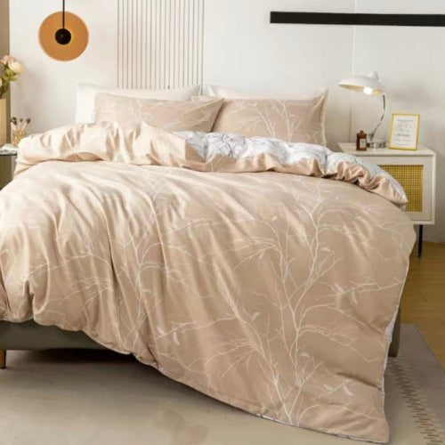 Queen Size 6 Pieces , Reversible Duvet Cover Set, Pine Brown Color, Twigs Design