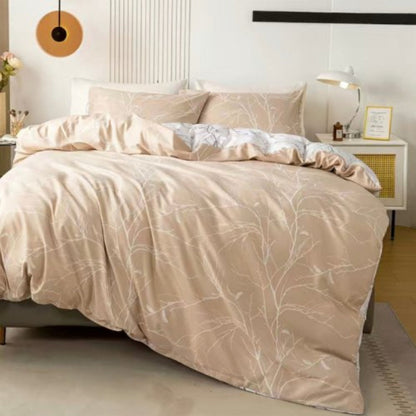 Queen Size 6 Pieces , Reversible Duvet Cover Set, Pine Brown Color, Twigs Design