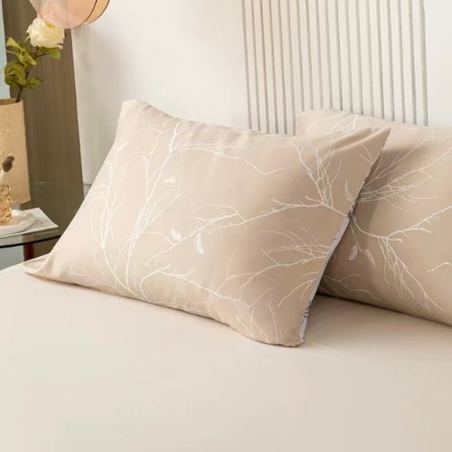 Queen Size 6 Pieces , Reversible Duvet Cover Set, Pine Brown Color, Twigs Design