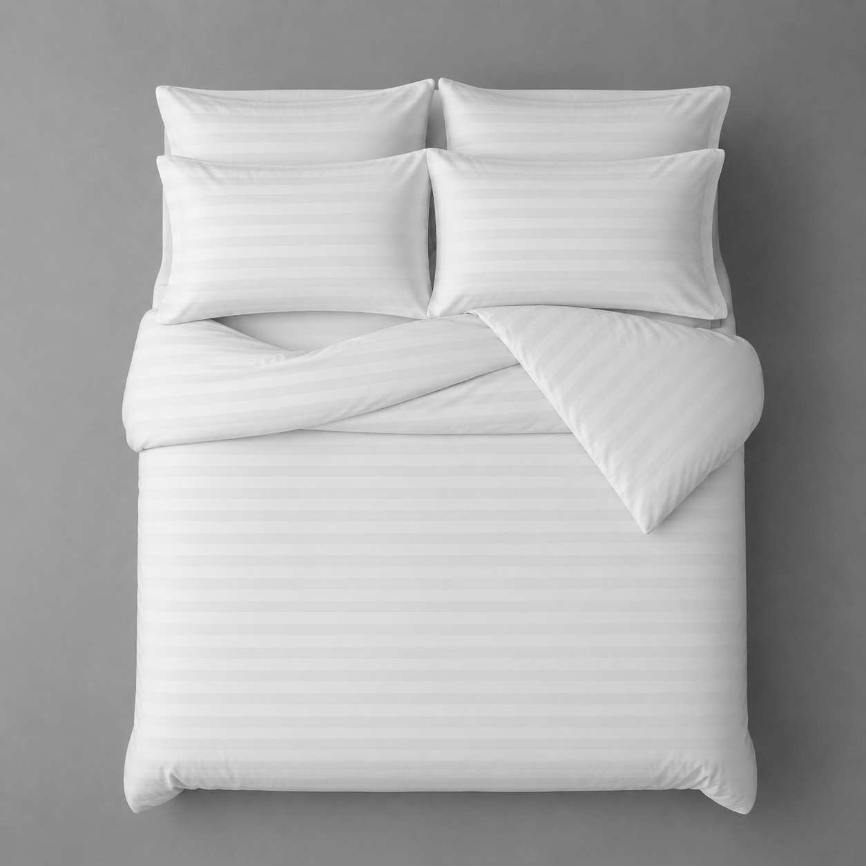 Stripped King size 6 pieces. Soft Embossed Striped Design, Plain white bedding set.