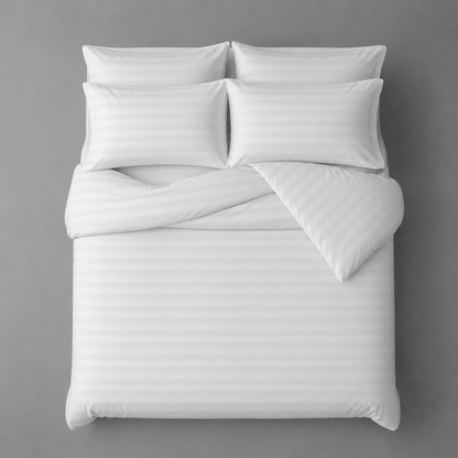 Stripped King size 6 pieces. Soft Embossed Striped Design, Plain white bedding set.