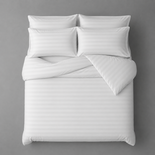 Stripped King size 6 pieces. Soft Embossed Striped Design, Plain white bedding set.