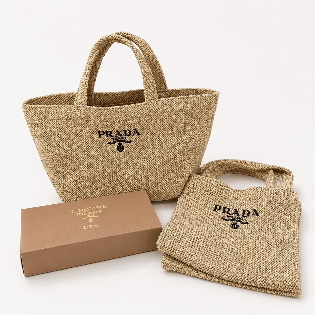 L'Homme Prada Summer Small Counter Gift Straw Bag, 35x21x16cm - BusDeals