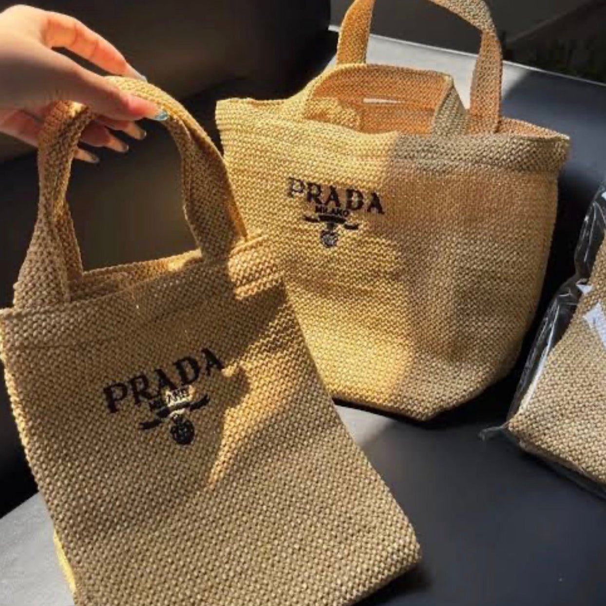 L'Homme Prada Summer Small Counter Gift Straw Bag, 35x21x16cm - BusDeals