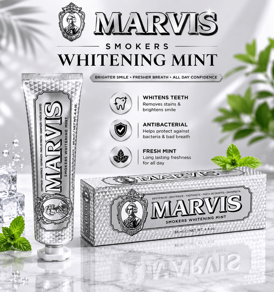 Marvis Smokers Whitening Toothpaste, Mint, 85ml, Promotes the Natural Whitening of the Teeth, Plaque Removal Toothpaste, Long