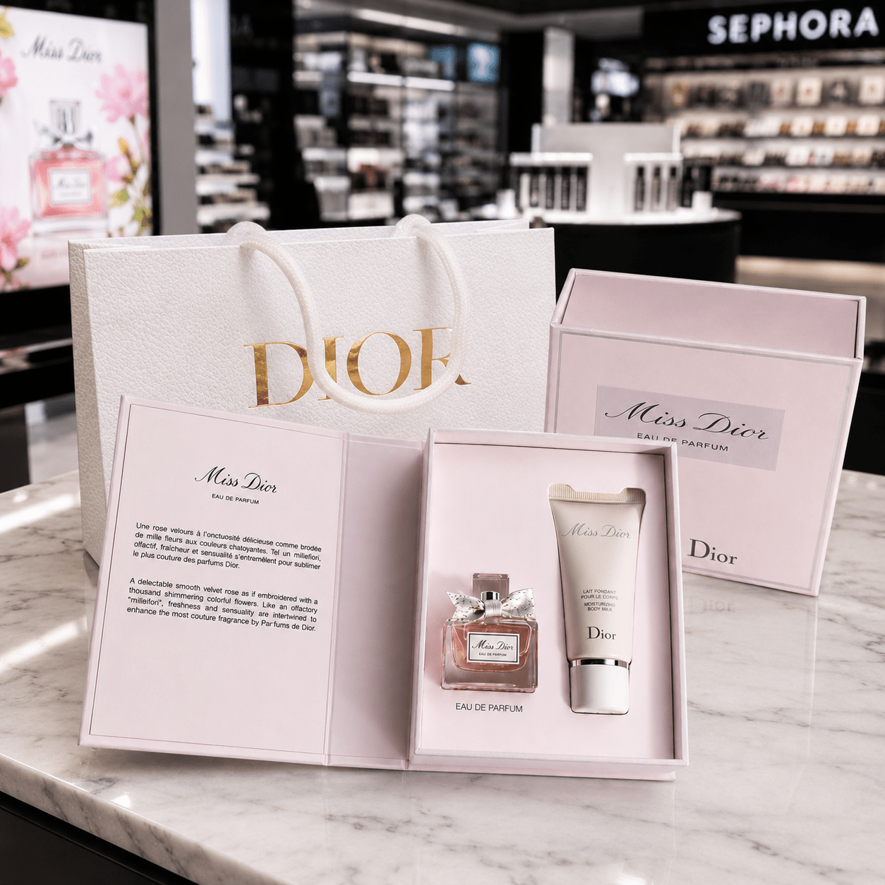 Mini Miss Dior Perfume 5ml & Lotion 20ml Woman Mini Blooming Bouquet Set with Bag - BusDeals