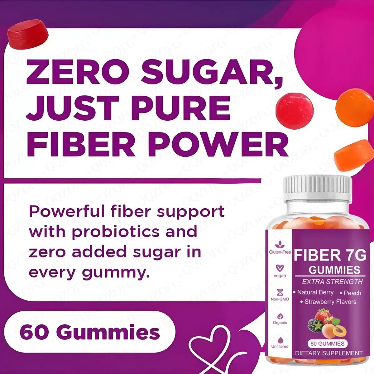 Prebiotic Fiber Gummies for Adults - 60 Gummies - Digestive Health & Regularity Support - BusDeals