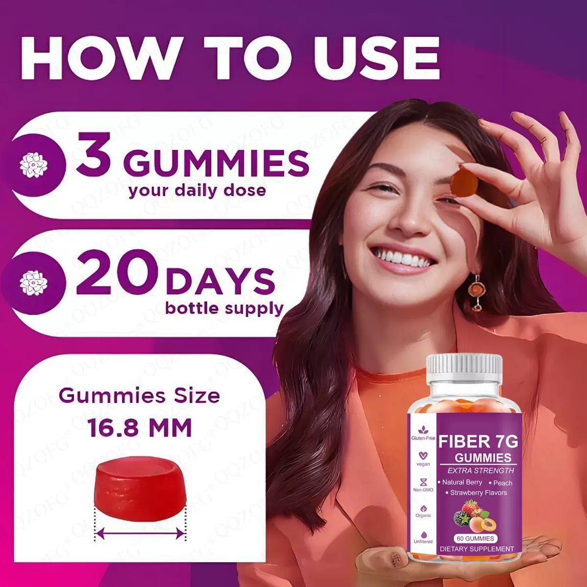Prebiotic Fiber Gummies for Adults - 60 Gummies - Digestive Health & Regularity Support - BusDeals