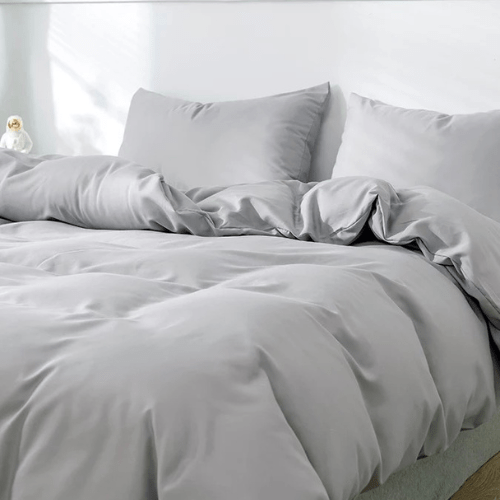 Premium Queen size 6 pieces Bedding Set without filler, Plain Light Gray Color