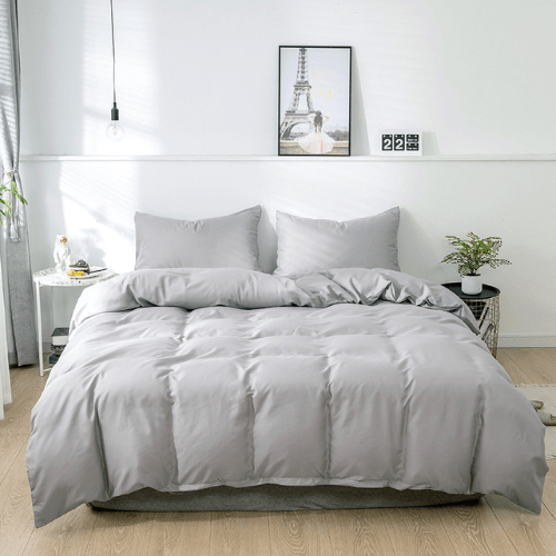Premium Queen size 6 pieces Bedding Set without filler, Plain Light Gray Color