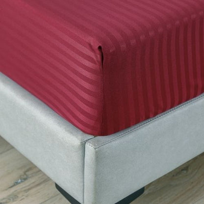 Premium King Size 6 Pieces Bedding Set without filler, Solid Berry Red Color, Satin Stripe Design - BusDeals