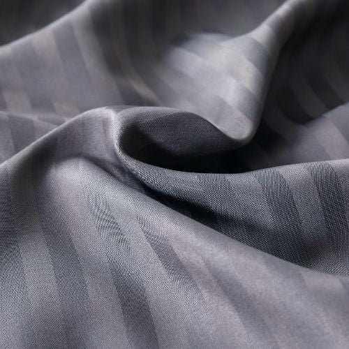 Premium King Size 6 Pieces Bedding Set without filler, Solid Dark Gray Color, Satin Stripe Design. - BusDeals