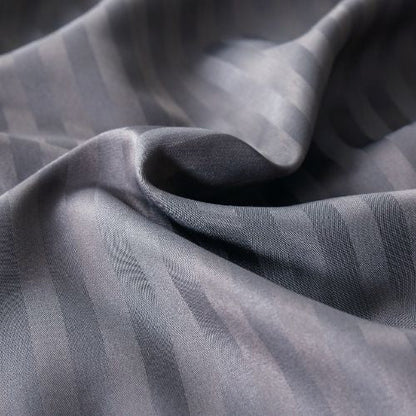 Premium King Size 6 Pieces Bedding Set without filler, Solid Dark Gray Color, Satin Stripe Design. - BusDeals