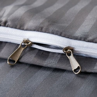 Premium King Size 6 Pieces Bedding Set without filler, Solid Dark Gray Color, Satin Stripe Design. - BusDeals