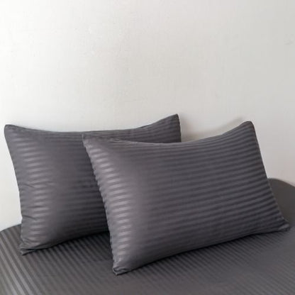 Premium King Size 6 Pieces Bedding Set without filler, Solid Dark Gray Color, Satin Stripe Design. - BusDeals