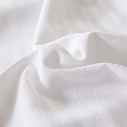Premium King Size 6 Pieces Bedding Set without filler, Solid White Color, Satin Stripe Design - BusDeals
