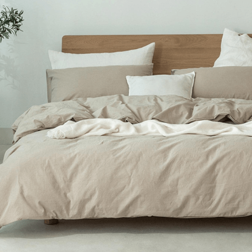 Premium queen size 6 pieces duvet cover set, plain beige color. - BusDeals