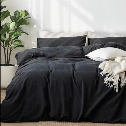 Premium Queen/Double size 6 pieces Bedding Set without filler, Plain Black Color - BusDeals