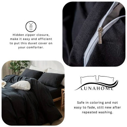Premium Queen/Double size 6 pieces Bedding Set without filler, Plain Black Color - BusDeals