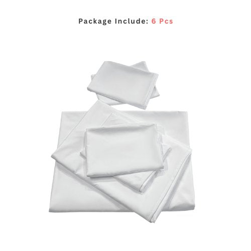 Premium Queen size 6 pieces Bedding Set without filler, Plain White Color