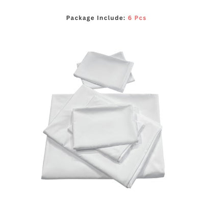 Premium Queen size 6 pieces Bedding Set without filler, Plain White Color
