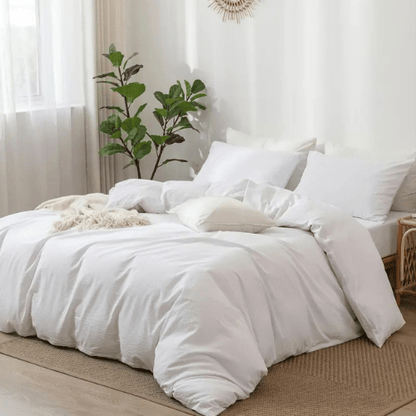 Premium Queen size 6 pieces Bedding Set without filler, Plain White Color