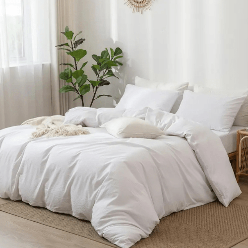 Premium Queen size 6 pieces Bedding Set without filler, Plain White Color