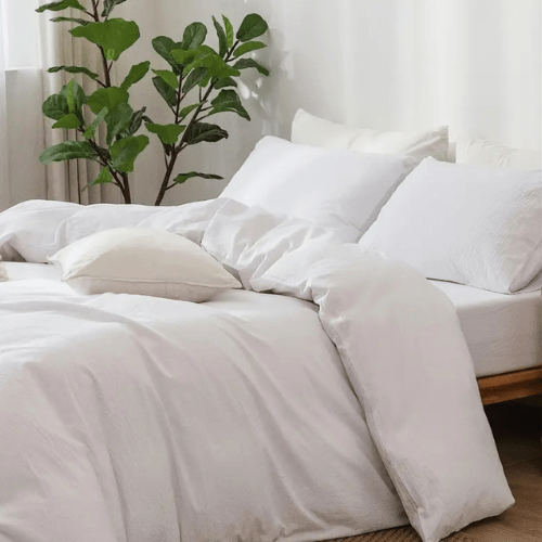 Premium Queen size 6 pieces Bedding Set without filler, Plain White Color