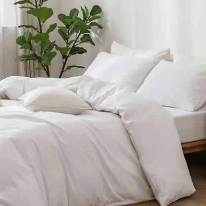 Premium Queen size 6 pieces Bedding Set without filler, Plain White Color