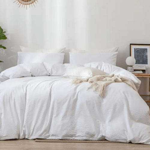 Premium Queen size 6 pieces Bedding Set without filler, Plain White Color