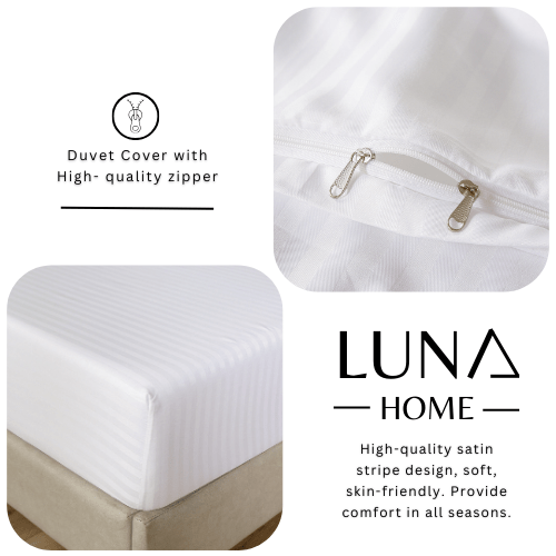 Satin Stripped Single size 4-piece bed linen, white color.