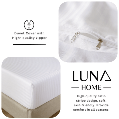 Satin Stripped Single size 4-piece bed linen, white color.