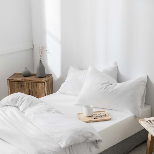 Premium Single size 4 pieces Bedding Set without filler, Plain White Color - BusDeals