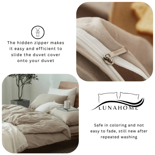 Premium single size 4 pieces duvet cover set, plain beige color. - BusDeals