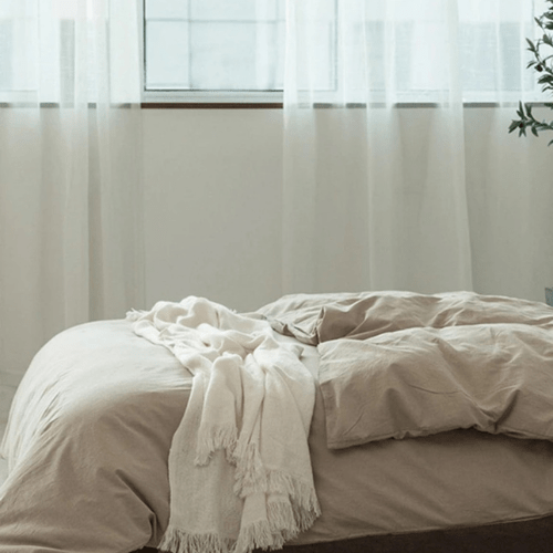 Premium single size 4 pieces duvet cover set, plain beige color. - BusDeals