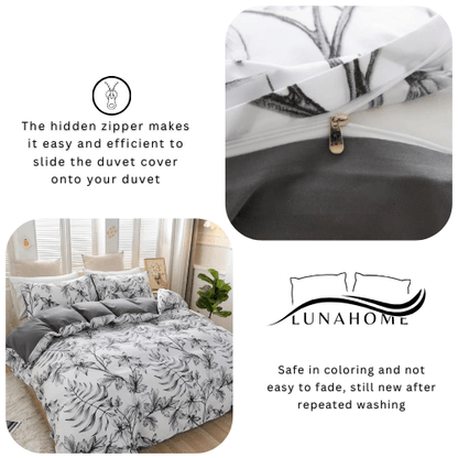 Queen size 6 piece bedding set with gray leaf pattern, very soft quality.